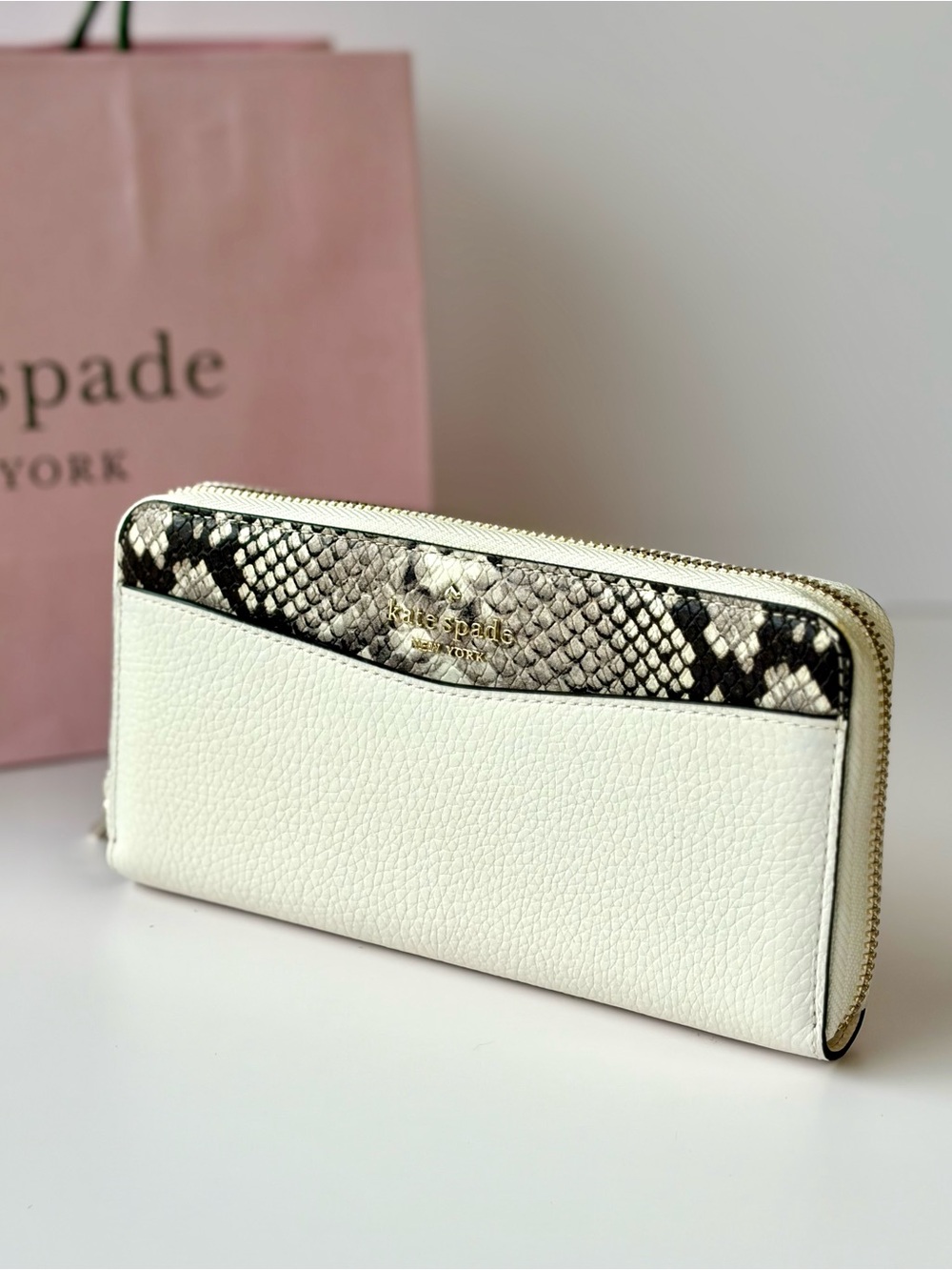 kate spade Leila Leather Continental Wallet with Snake-Print